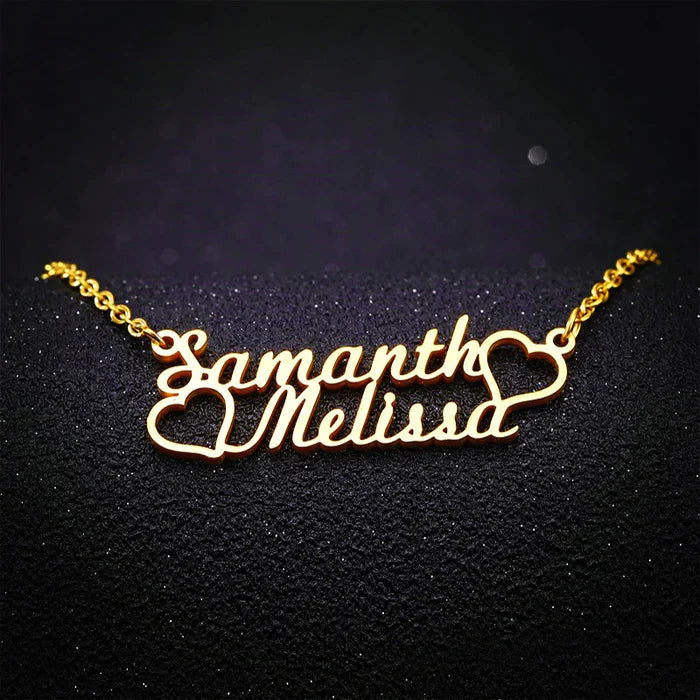 Couple Two Hearts Name Necklace
