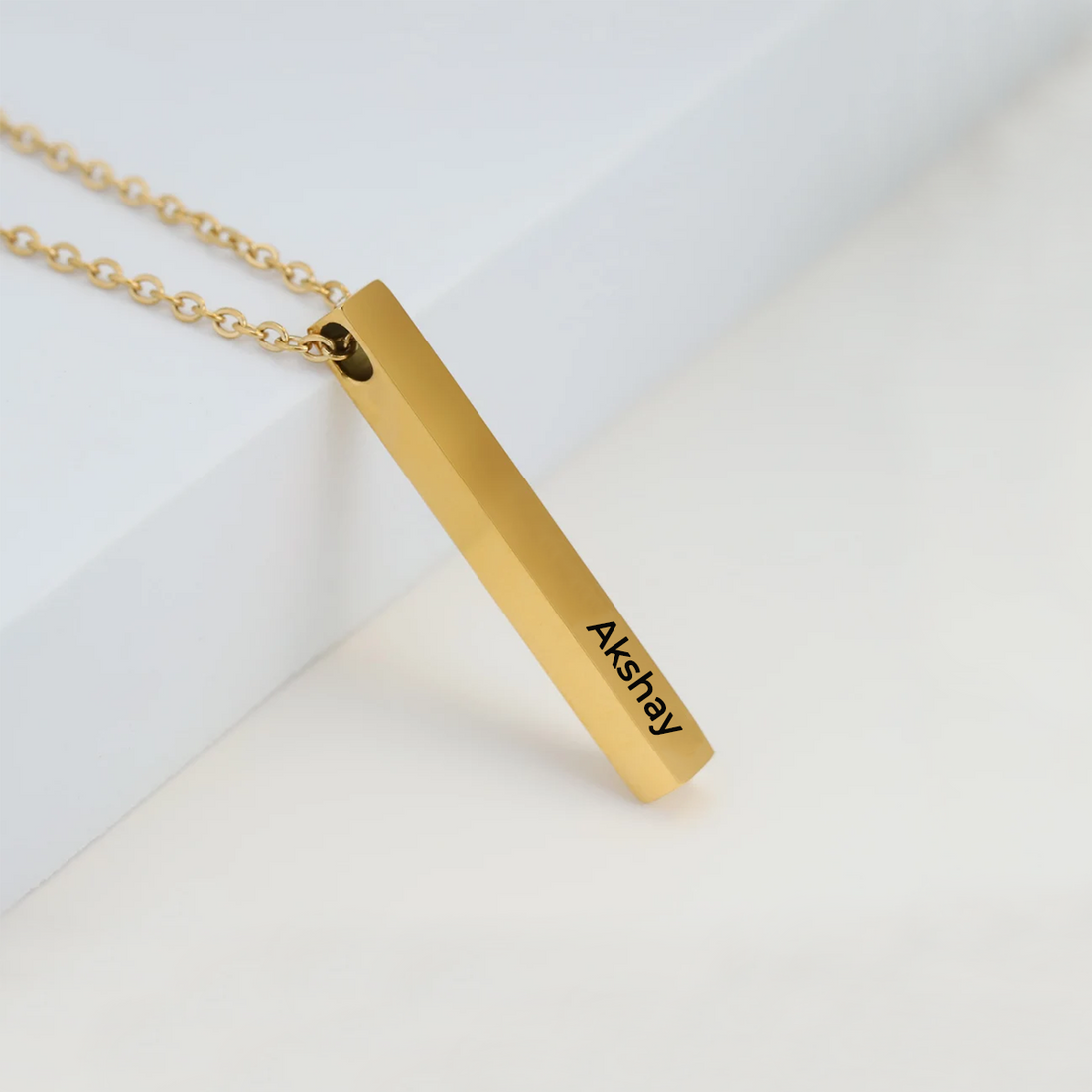 Gold Cuboid Vertical Bar Name Necklace